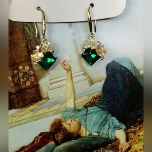 2for$10. Emerald Green Crystal and Dogwood Earrings